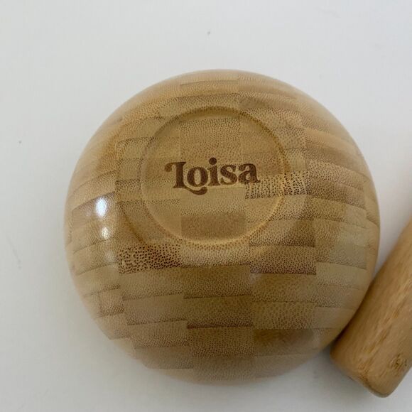 Loisa Bamboo Mortar & Pestle Set Garlic Pepper Press Grinder Crusher for Kitchen - Picture 2 of 8